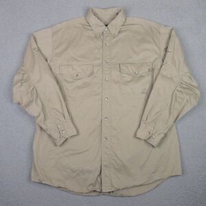 Vtg Woolrich Ducks Unlimited Shirt Mens Large Khaki Safari Roll Tab Button Down